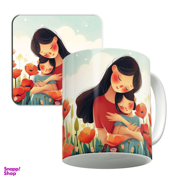 ماگ لاژید مدل مادر و کودک کد NW 013 به همراه زیرلیوانی