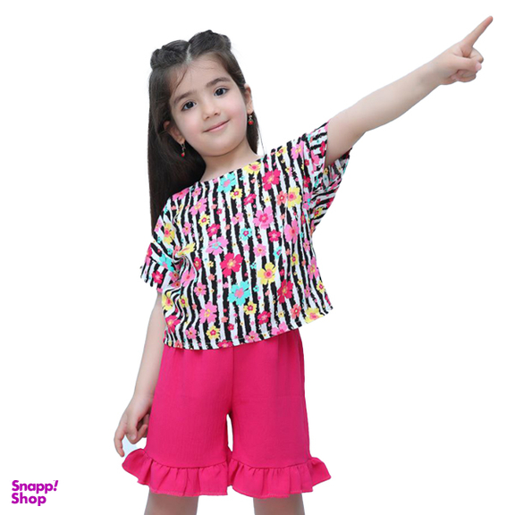 ست بلوز و شلوارک دخترانه مدل 0011 رنگ سرخابی
