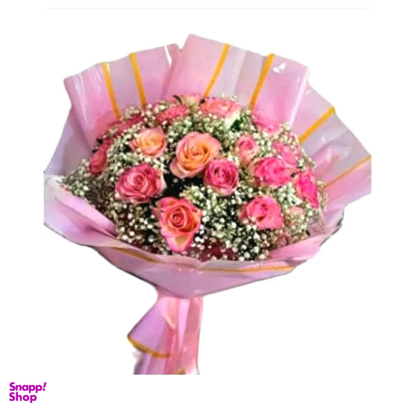 دسته گل طبیعی رز و ژیپسیفولیا کد 03