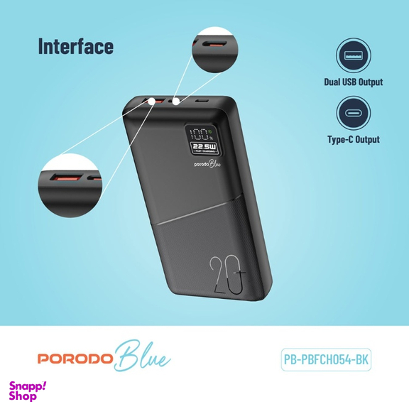 پاوربانک پرودو مدل Porodo Blue ظرفیت 20000 میلی آمپر ساعت