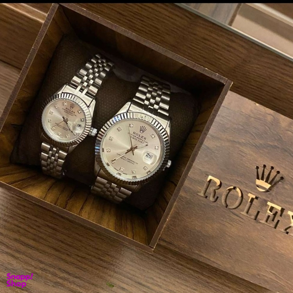 ست ساعت مچی عقربه ای زنانه و مردانه طرح رولکس مدل Date Just کد SW