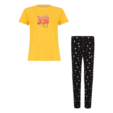 ست تیشرت و شلوار راحتی زنانه مدل Smile کد 1027/1 رنگ زرد