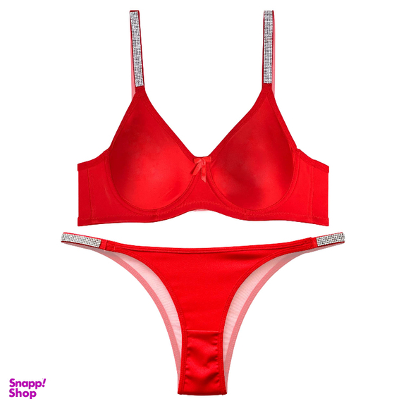 ست شورت و سوتین زنانه نوشه پوش مدل فنردار توری کد 90106 رنگ قرمز