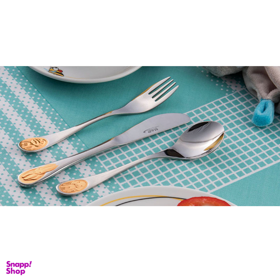 سرویس قاشق و چنگال 4 پارچه ناب استیل مدل کودک طلایی