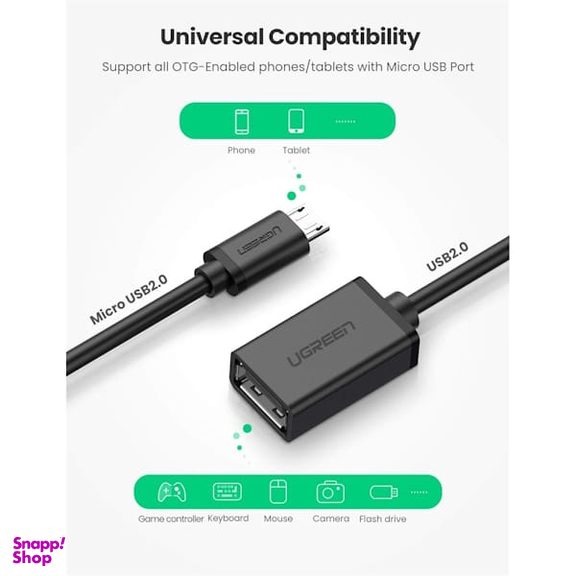تبدیل Micro USB Male OTG به USB 2.0 A Female یوگرین مدل US133 کد 10396