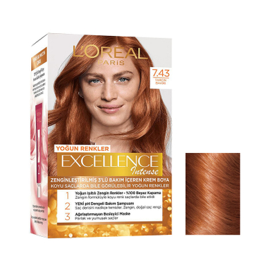 کیت رنگ مو لورآل مدل Excellence شماره 7.43 حجم 48 میلی لیتر