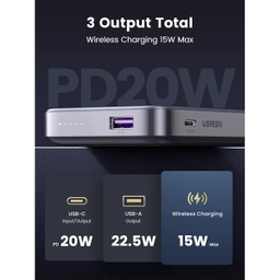پاوربانک 20 وات مغناطیسی یوگرین مدل Magnetic PB206 کد 15086 ظرفیت 10000 میلی آمپر ساعت