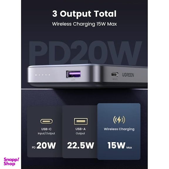 پاوربانک 20 وات مغناطیسی یوگرین مدل Magnetic PB206 کد 15086 ظرفیت 10000 میلی آمپر ساعت