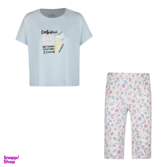 ست تیشرت و شلوارک زنانه رنگ آبی روشن مدل GD-17360256