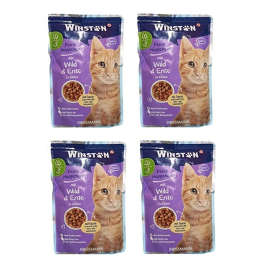 پوچ گربه وینستون طعم اردک و گوشت شگار وزن 100 گرم بسته 4 عددی