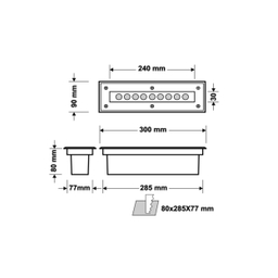 چراغ دفنی LED ضد آب کف حیاط مستطیل 9 وات اف ای سی کد FEC-300
