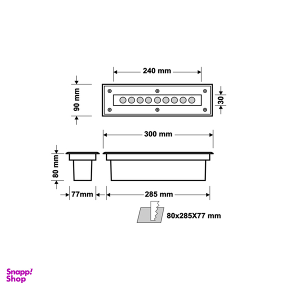 چراغ دفنی LED ضد آب کف حیاط مستطیل 9 وات اف ای سی کد FEC-300