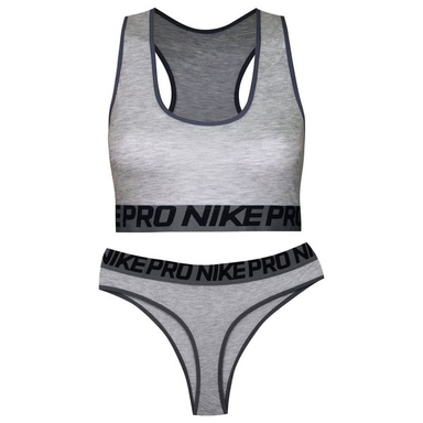 ست نیم تنه و شورت ورزشی زنانه کوزا طرح NIKE مدل 9151-1 رنگ خاکستری روشن