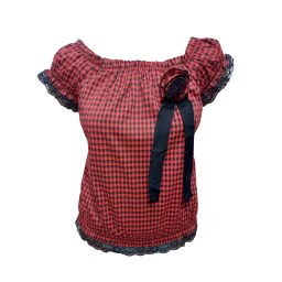 بلوز زنانه مدل رز طرح چهارخانه رنگ قرمز