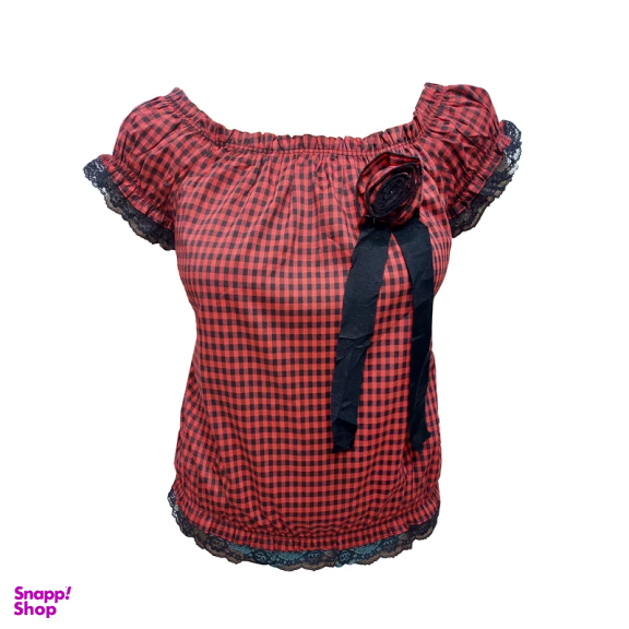 بلوز زنانه مدل رز طرح چهارخانه رنگ قرمز