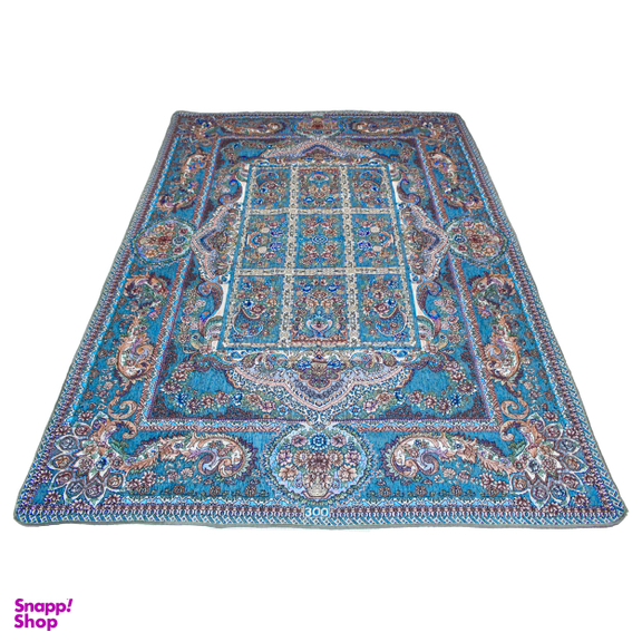 روفرشی مخمل طرح خشتی زمینه فیروزه ای
