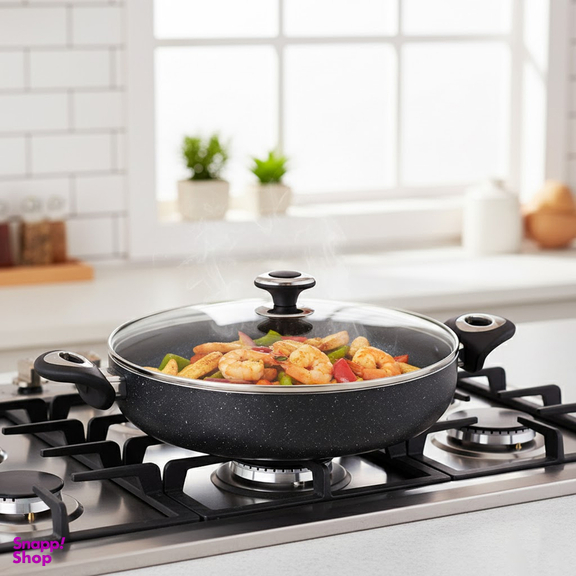 تابه دو دسته درب دار زرساب مدل گرانیتا سایز 28