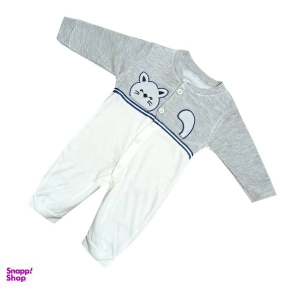 ست سرهمی و کلاه نوزاد مدل گربه بازیگوش رنگ طوسی