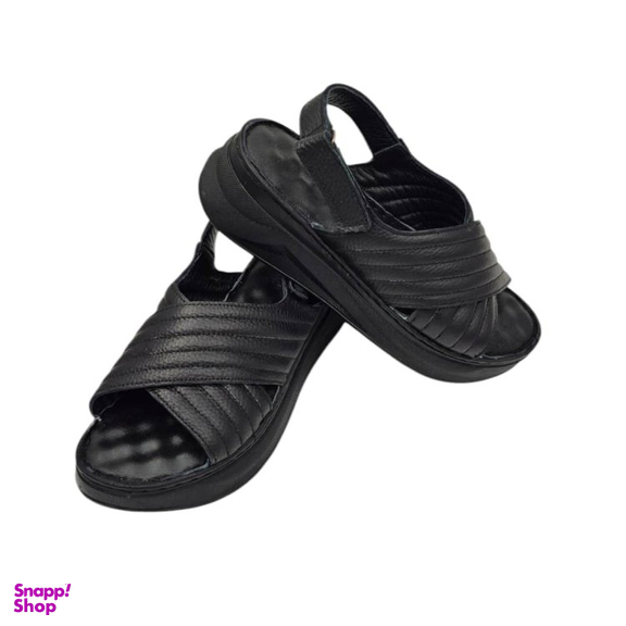 صندل طبی زنانه چرم ریباری مدل R70 رنگ مشکی