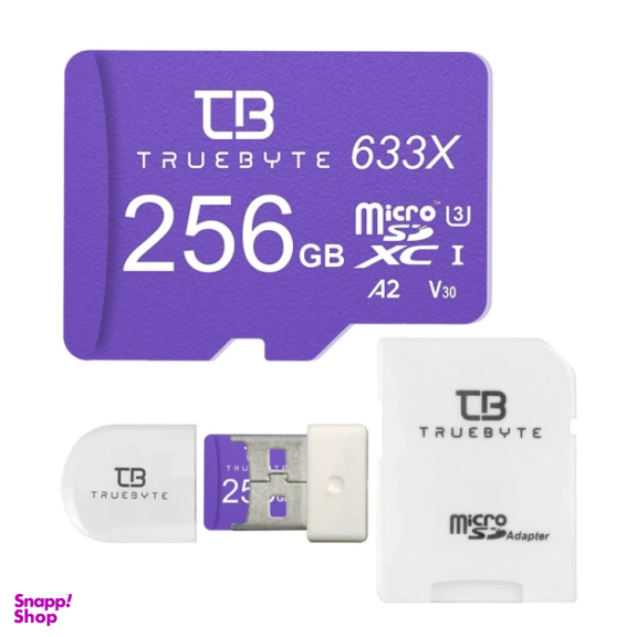 کارت حافظه MicroSDXC تروبایت مدل A2-V30-633X کلاس 10 استاندارد UHS-I U3 ظرفیت 256 گیگابایت به همراه آداپتور SD و کارت خوان