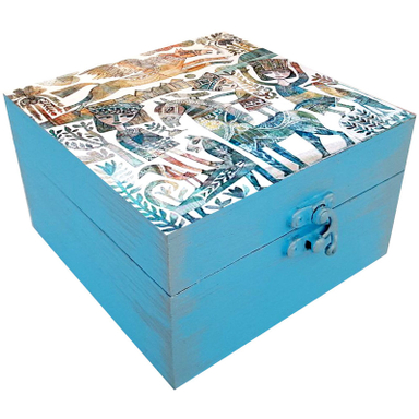 جعبه هدیه چوبی مدل هنری طرح سنگ نگاره کد SB43