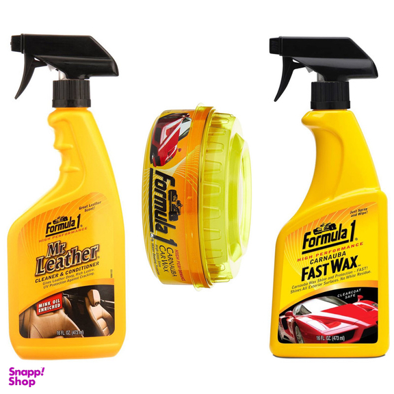 واکس فوری و لوسیون‌ تمیزکننده و واکس بدنه خودرو فرمول وان مدل Carnauba مجموعه 3 عددی