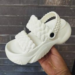 صندل زنانه پاپا مدل بافت دار نصر کد 128519 رنگ سفید شیری