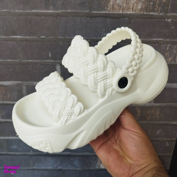 صندل زنانه پاپا مدل بافت دار نصر کد 128519 رنگ سفید شیری