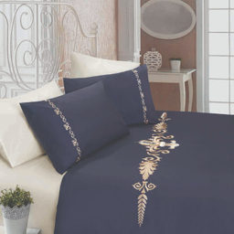 ست 7 تکه لحاف کاور دونفره گلدوزی شده رانفرس رزین تاژ طرح کتیبه رنگ طوسی تیره