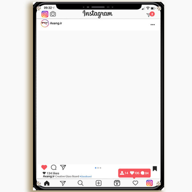 تخته وایت برد شیشه ای عکسنگ طرح اینستاگرام مدل AXANG-INSTA سایز 80×60 سانتی متر