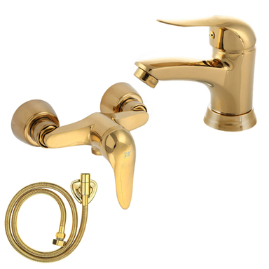 شیر اهرمی توالت و شیر اهرمی روشویی اندیکا مدل لاکچری به همراه شلنگ مجموعه 3 عددی