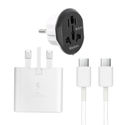 شارژر دیواری 25 وات سامسونگ دل Ep-Ta800 به همراه کابل تبدیل USB-C و مبدل برق 3 به 2 مرکان