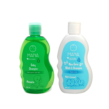 شامپو بچه سر و بدن مانا مدل پروتئین روغن نارگیل و عصاره آلوئه ورا حجم 200 میلی لیتر مجموعه 2 عددی