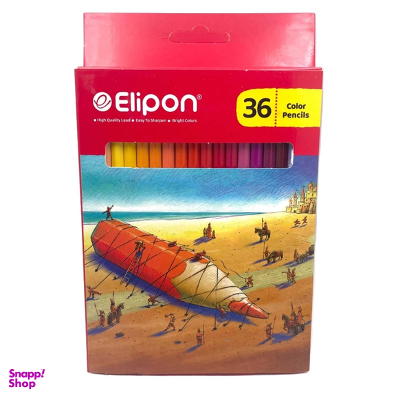 مداد رنگی 36 رنگ جعبه مقوایی الیپون کد 3487