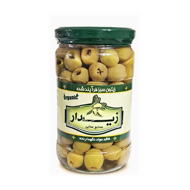 زیتون بی هسته سبز فرآیند شده زیدار وزن 700 گرم