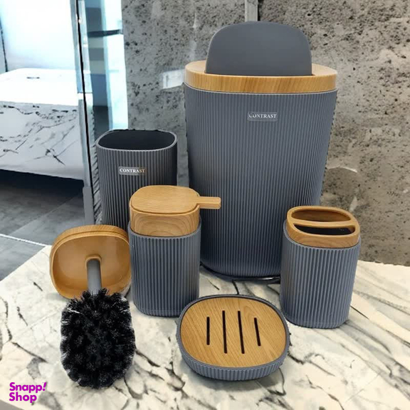 ست سرویس بهداشتی 6 پارچه کنتراست مدل روما شیار دار چوب