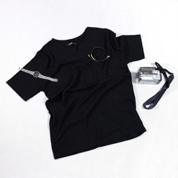 تیشرت بیسکویتی یقه کوبایی مردانه کد 183 رنگ مشکی