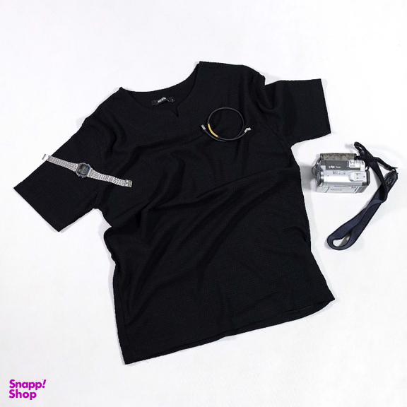 تیشرت بیسکویتی یقه کوبایی مردانه کد 183 رنگ مشکی