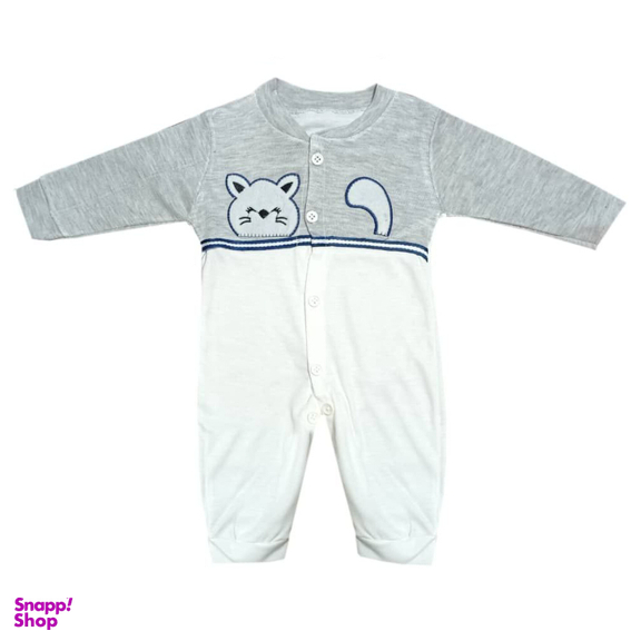 ست سرهمی و کلاه نوزاد مدل گربه بازیگوش رنگ طوسی