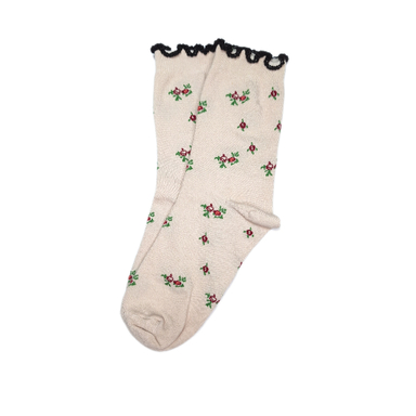 جوراب ساقدار زنانه طرح گلریز لب فرفری کد 201/3 رنگ کرم