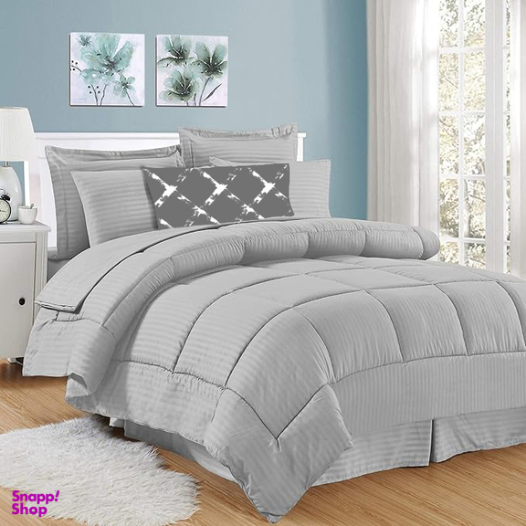 سرویس روتختی دو نفره 7 تکه نوپه هوم طرح راه راه هتلی کد 090 به همراه روبالشی طرحدار مینیمال