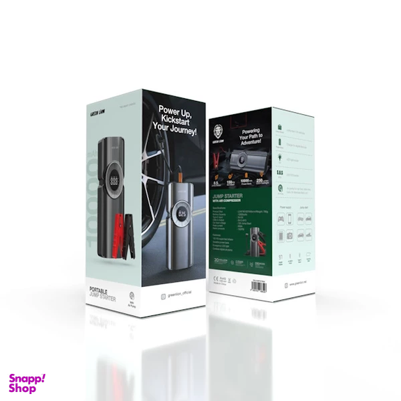 پاوربانک و جامپ استارتر و پمپ باد قابل حمل گرین لاین مدل Portable Jump Starter ظرفیت 10000 میلی‌ آمپر ساعت