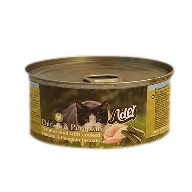 کنسرو غذای گربه ادل مدل نچرال پخته شده گوشت مرغ و تکه طبیعی کدو وزن 150 گرم