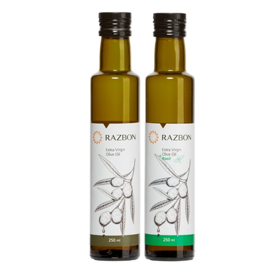 روغن زیتون فرابکر رزبن به همراه روغن زیتون فرابکر با طعم ریحان رزبن حجم 250 میلی لیتر بسته 2 عددی