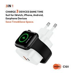 شارژر دیواری موبایل و ساعت 23 وات کربی مدل C101 3in1