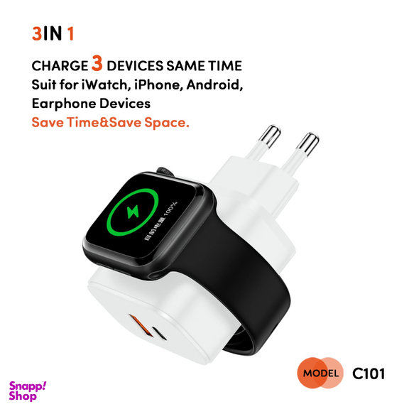 شارژر دیواری موبایل و ساعت 23 وات کربی مدل C101 3in1
