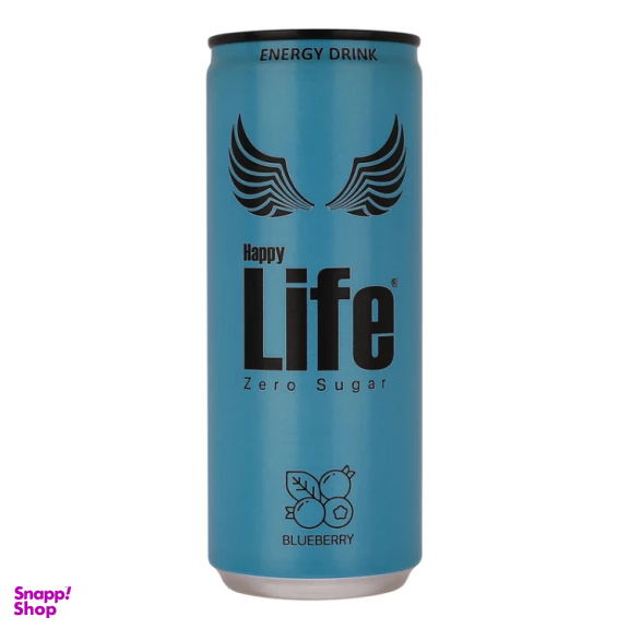 نوشیدنی انرژی زا بدون قند با طعم بلوبری هپی لایف حجم 250 میلی لیتر