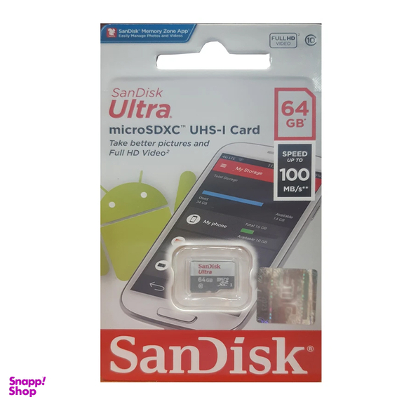 کارت حافظه Microsdxc سن دیسک مدل Ultra کلاس 10 استاندارد Uhs-I U1 سرعت 100Mbps ظرفیت 64 گیگابایت