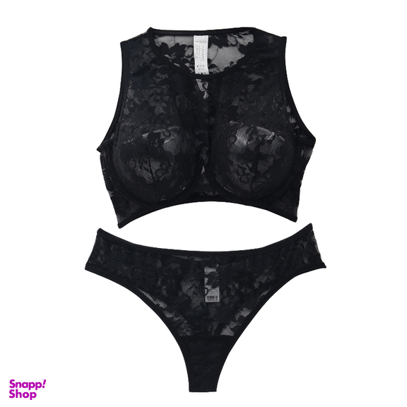 ست شورت و سوتین زنانه برتا مدل توری کد 1051M رنگ مشکی