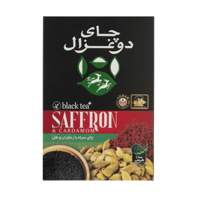 چای سیاه با زعفران و هل دو غزال وزن 400 گرم